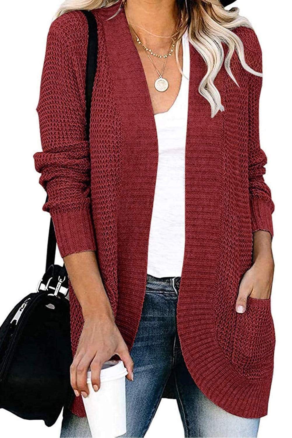 Teal Demeter Jackets & Coats Pocket Knitted Solid Color Cardigan