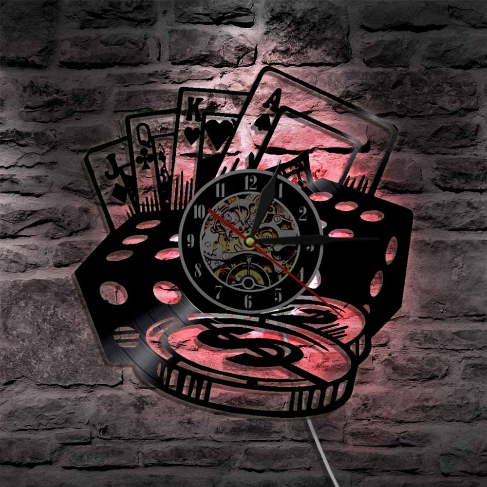 hansleii Poker Stars Card LED Wall Clocks Vinyl Record