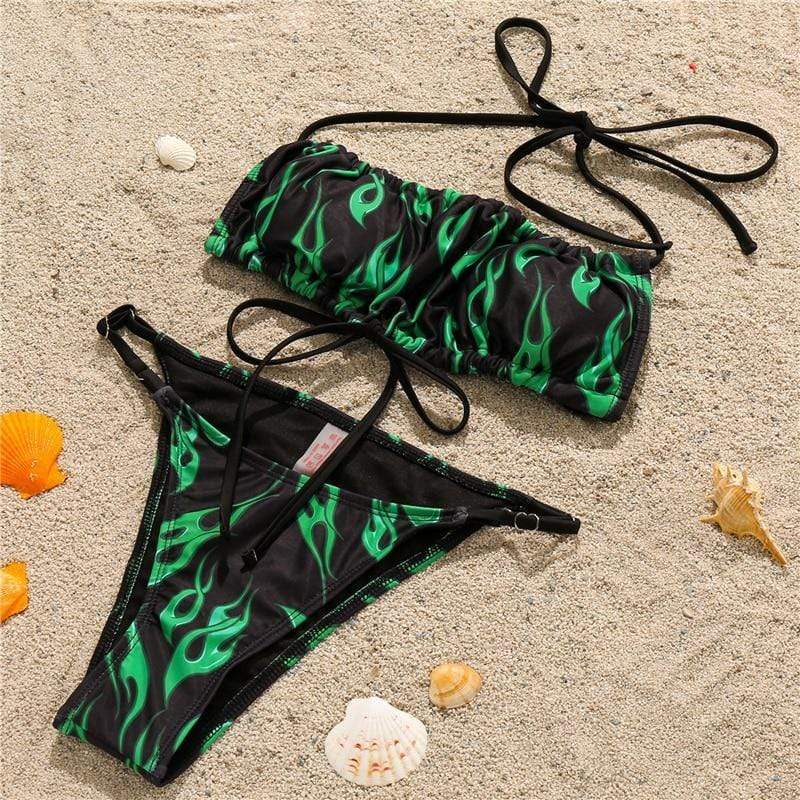 Silver Sam Swimwear Print Bikini Set Flame Drawstring Push up Beachwear