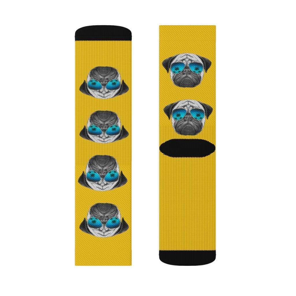 Yellow Pandora Socks Pug in Sunglasses Fun Novelty Socks