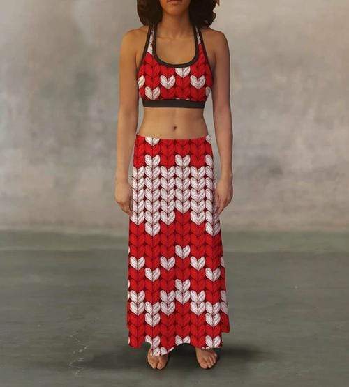 Orange Poppy Women's Clothing 2XL Red White Sweater Maxi Skirt