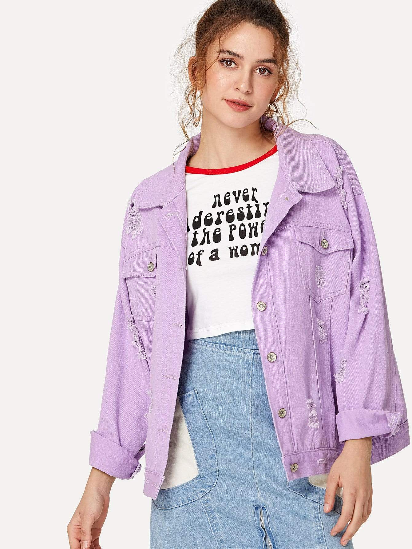 Celeste Jackets & Coats Ripped Drop Shoulder Denim Jacket