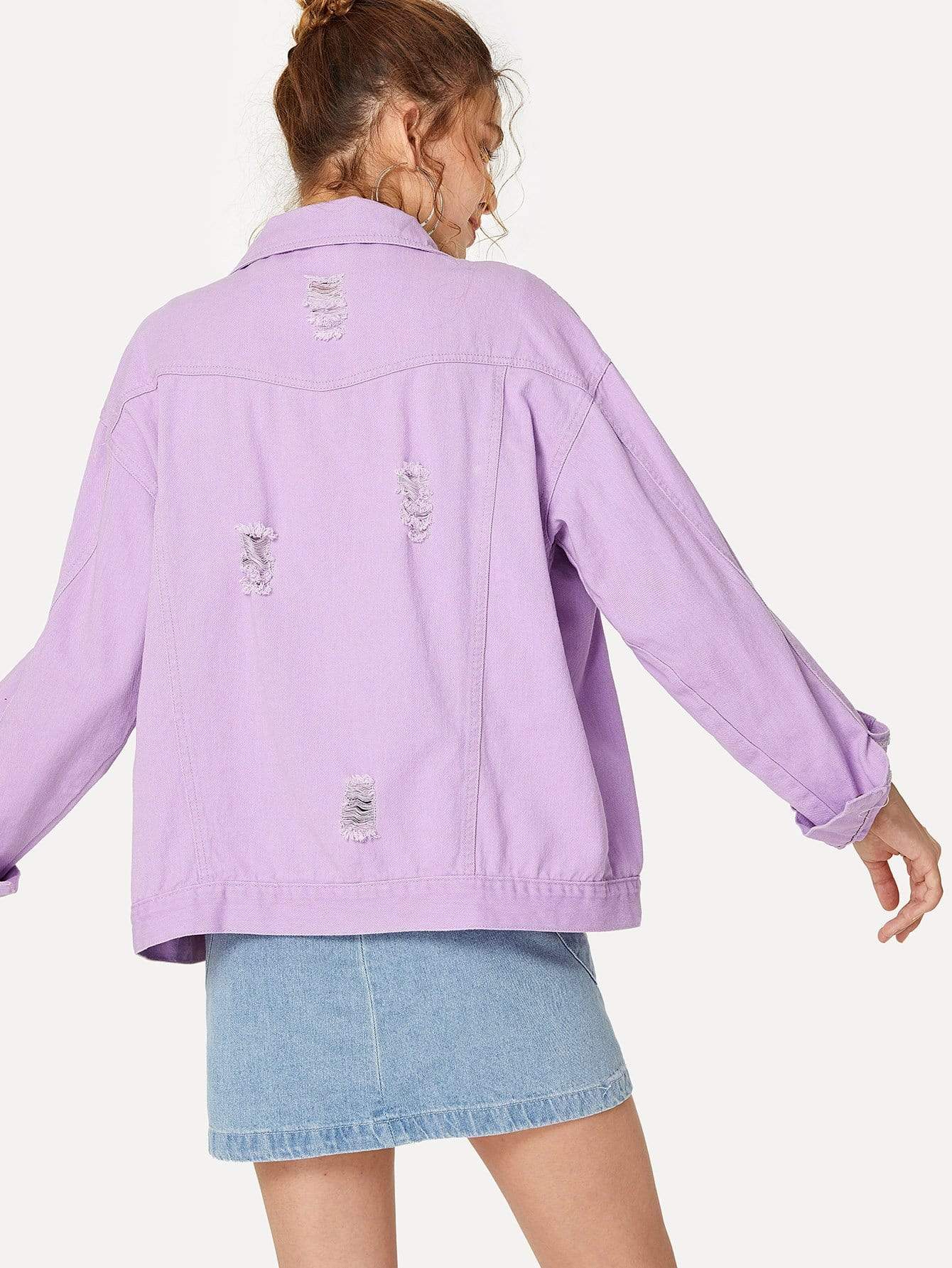 Celeste Jackets & Coats Ripped Drop Shoulder Denim Jacket