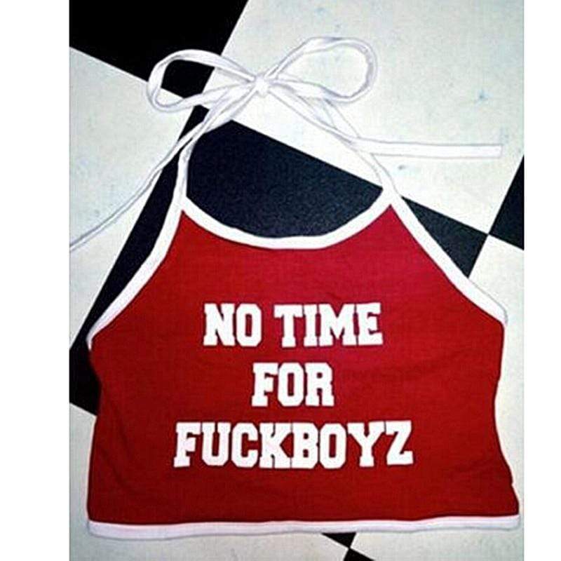 hansleii Sexy Crop Tops NO TIME FOR FUCKBOYZ Letter Printed Sleeveless Halter neck Tank Crop Tops Summer Short Vest