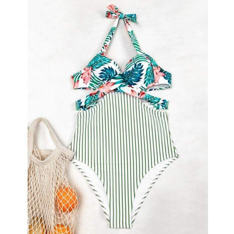 Magenta Angel Swimwear Sexy Patchwork Striped One-Piece Swimsuit Closed Female Swimwear Push