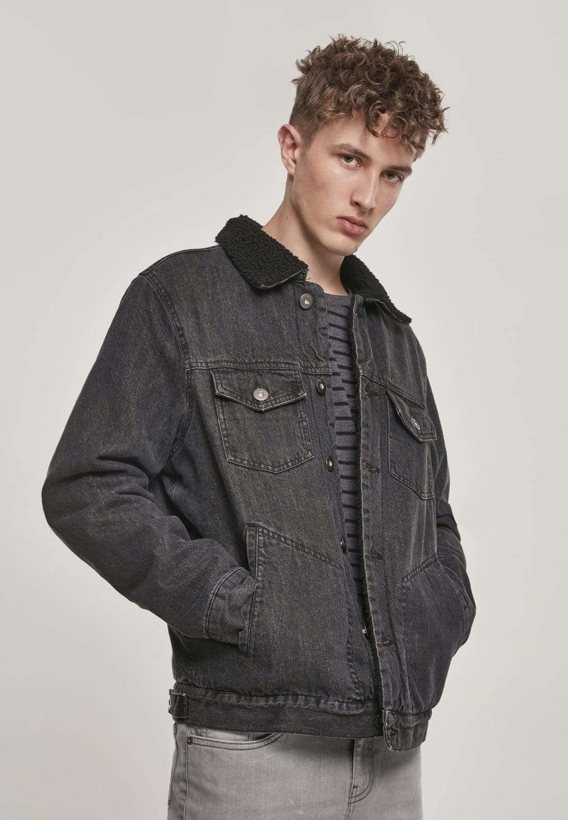 Callisto Men's Clothing Sherpa Lined Jeans Jacket - Black Wash