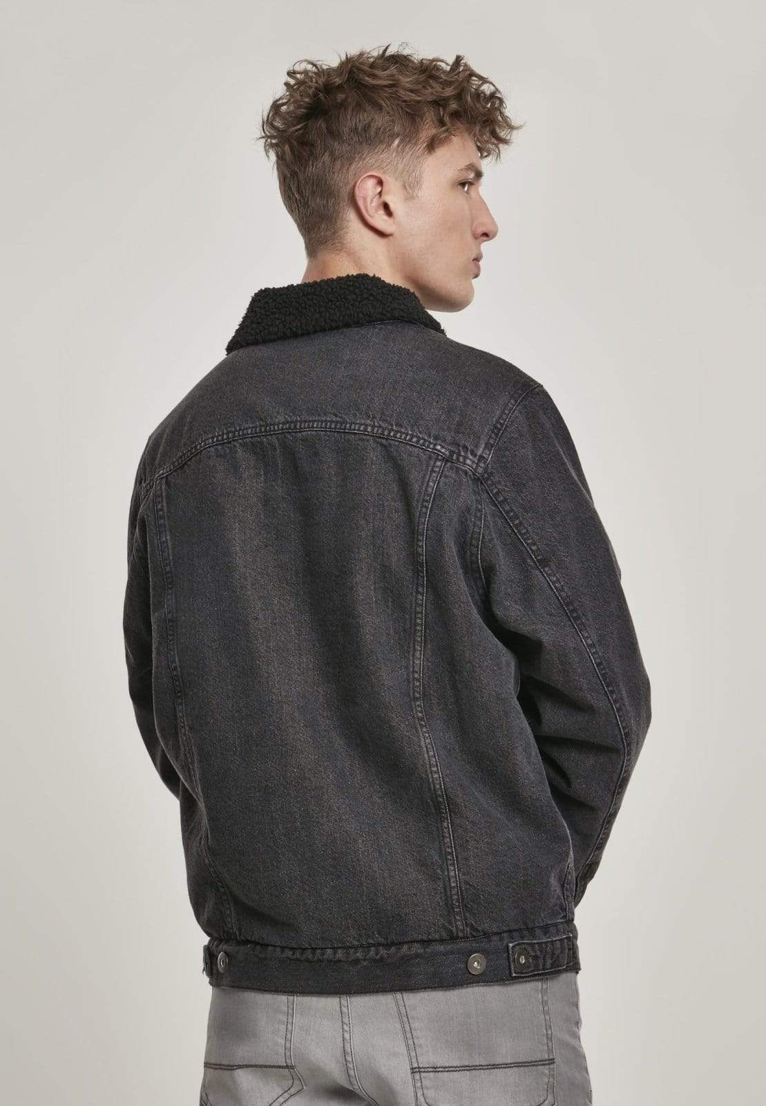 Callisto Men's Clothing Sherpa Lined Jeans Jacket - Black Wash