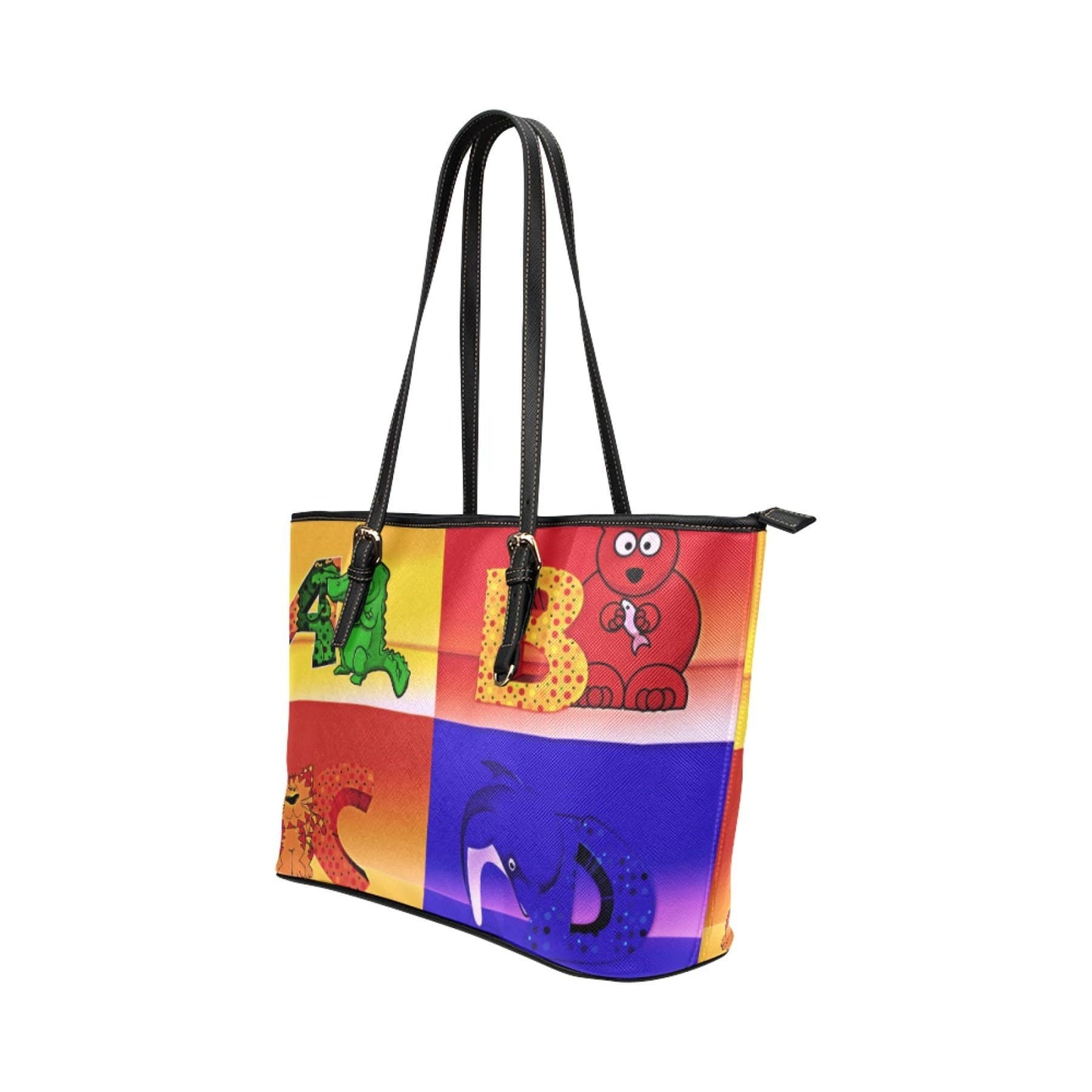Grey Coco Handbags One Size Shoulder Tote Bag, Colorful Abcd Style Leather Tote Bag