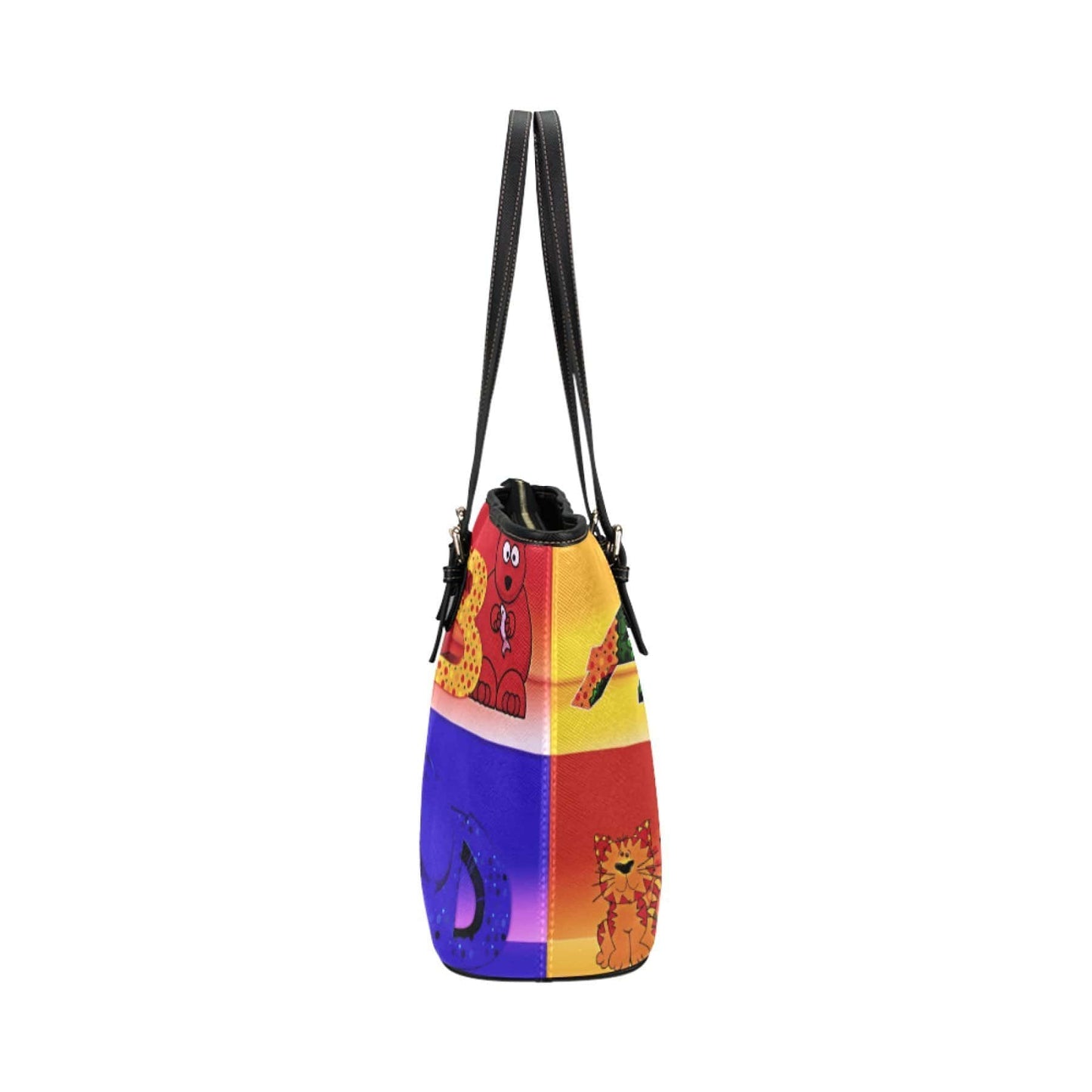 Grey Coco Handbags One Size Shoulder Tote Bag, Colorful Abcd Style Leather Tote Bag