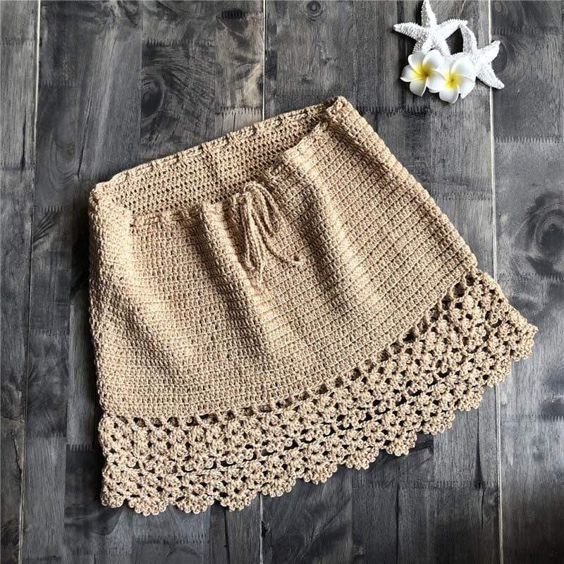 hansleii khaki / One Size Simenual Sexy Summer Crochet Swimwear BOHO Mini-Skirts