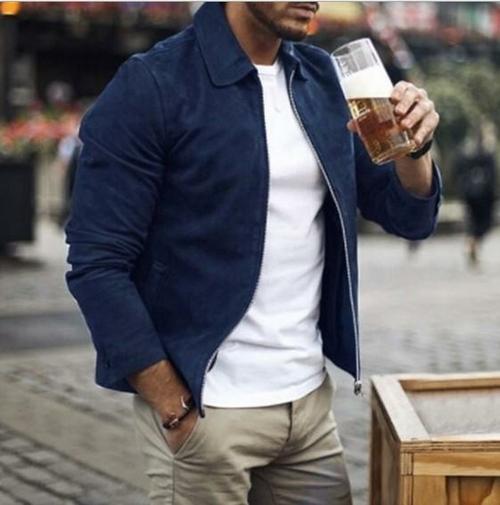 Cjdropshipping Men's Clothing L / Blue Slim Turn down Collar Jacket