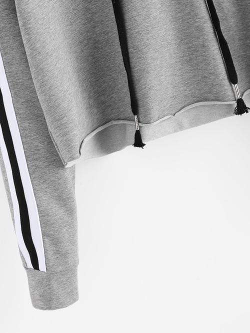 Celeste Women's Clothing Stripe Tape Drop Shoulder Raw Hem Marled Hoodie