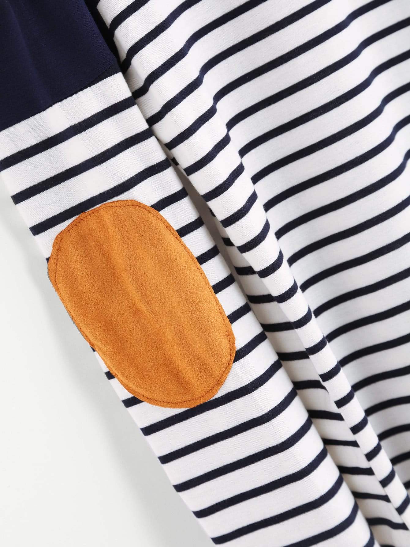 Celeste T-shirts Striped Elbow Patch Curved Hem T-shirt