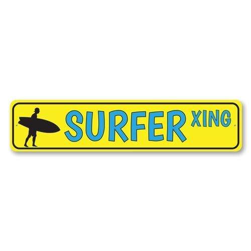 Orchid Eurybia Home Decor 6 x 24 inches Surfer Crossing Sign