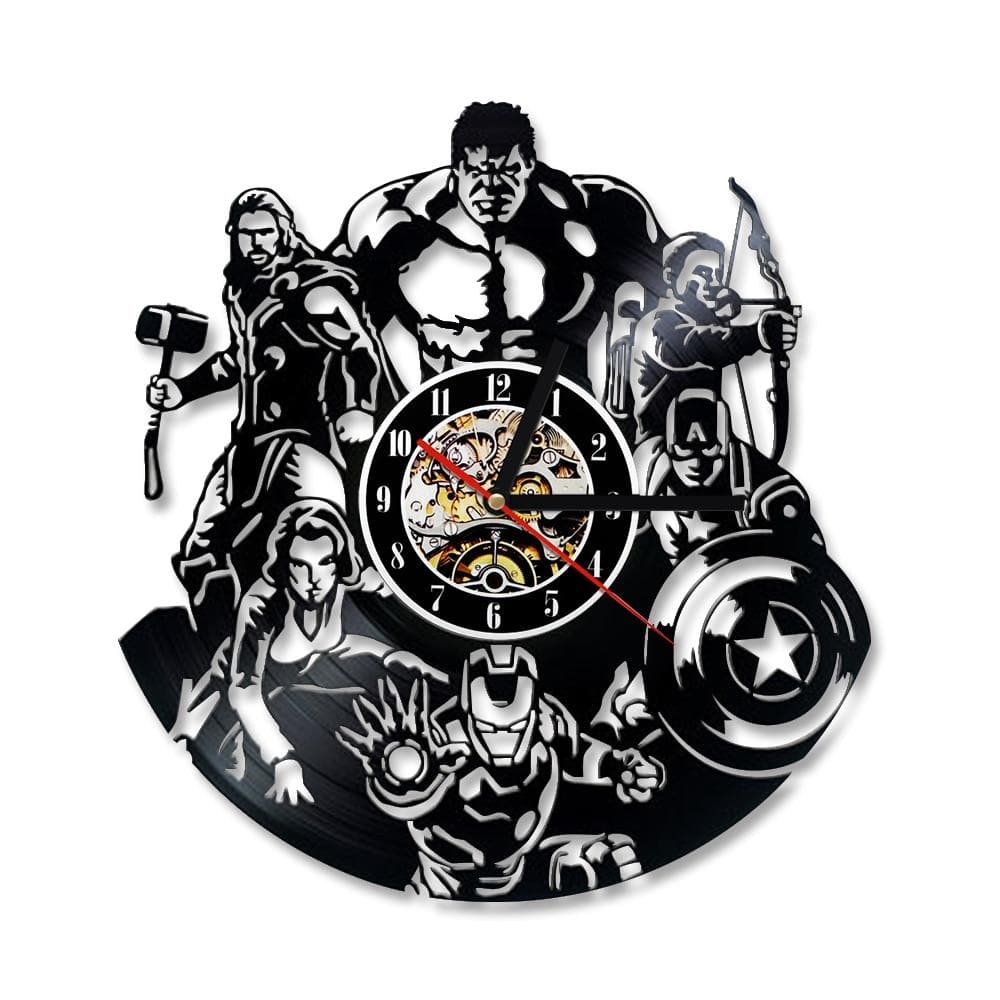 hansleii Type 1 / 12 inch The Avengers Shape Vinyl Record Clock Creative Hollow Marvel Comics LED Wall Clock Iron Man&Captain America&Thor Hanging Clock