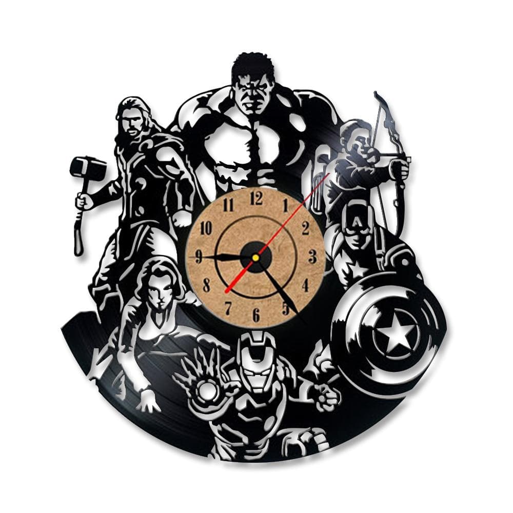 hansleii Type 2 / 12 inch The Avengers Shape Vinyl Record Clock Creative Hollow Marvel Comics LED Wall Clock Iron Man&Captain America&Thor Hanging Clock