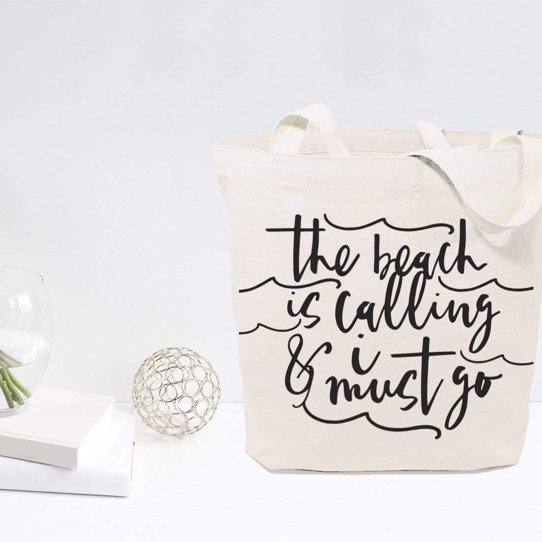 Turquoise Andromeda Totes & Beach Bags The Beach is Calling Canvas Tote Bag