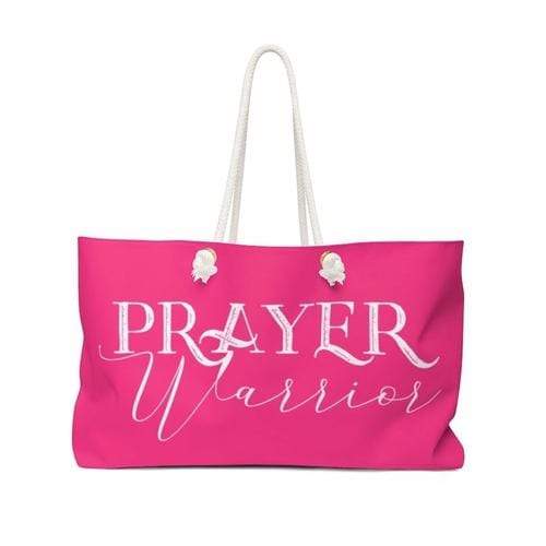 Grey Coco Handbags 24x13 Tote Bags, Prayer Warrior Pink & White Weekender Tote Bag