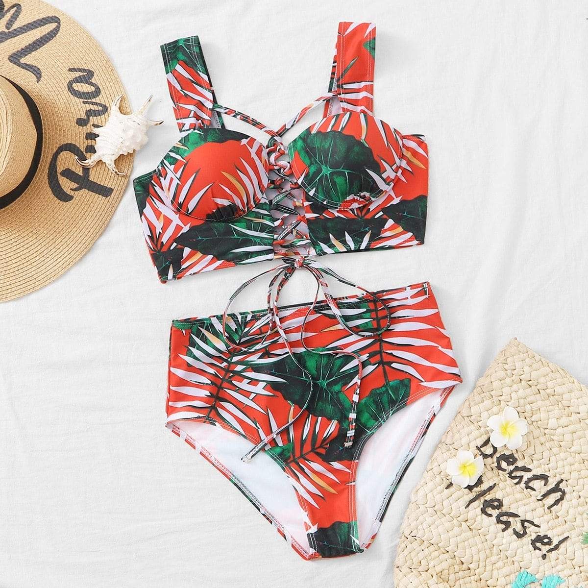 Angela Women's Clothing S / Multicolor Tropical Lace Up Underwire Bikini Swimsuit