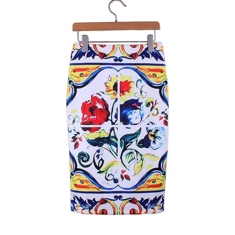 hansleii Vintage Flower Pattern Middle Skirt