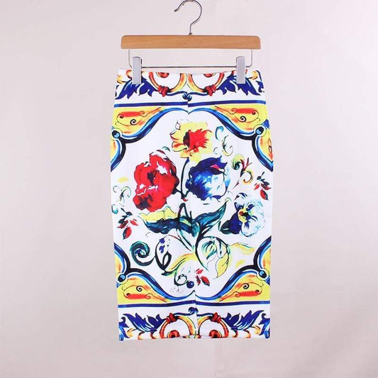 hansleii Vintage Flower Pattern Middle Skirt