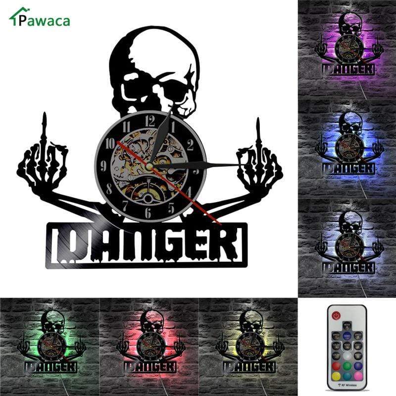 hansleii Vinyl Record Wall Clock Creative Clock CD Vinyl Disc Wall Clock Skull Dog Themed Home Decor 3D Hanging Clock With Remote Control