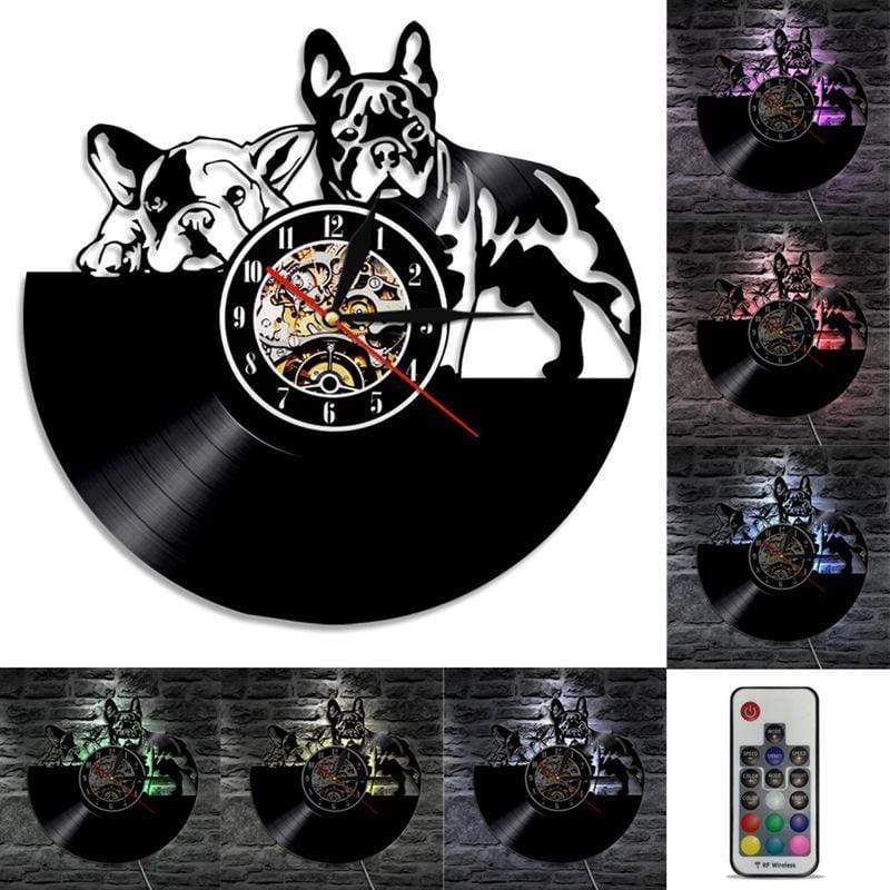 hansleii Vinyl Record Wall Clock Creative Clock CD Vinyl Disc Wall Clock Skull Dog Themed Home Decor 3D Hanging Clock With Remote Control