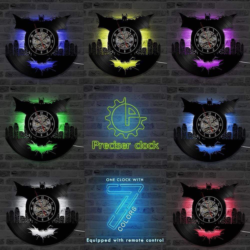 hansleii Vinyl Record Wall Clock Creative Clock CD Vinyl Disc Wall Clock Skull Dog Themed Home Decor 3D Hanging Clock With Remote Control