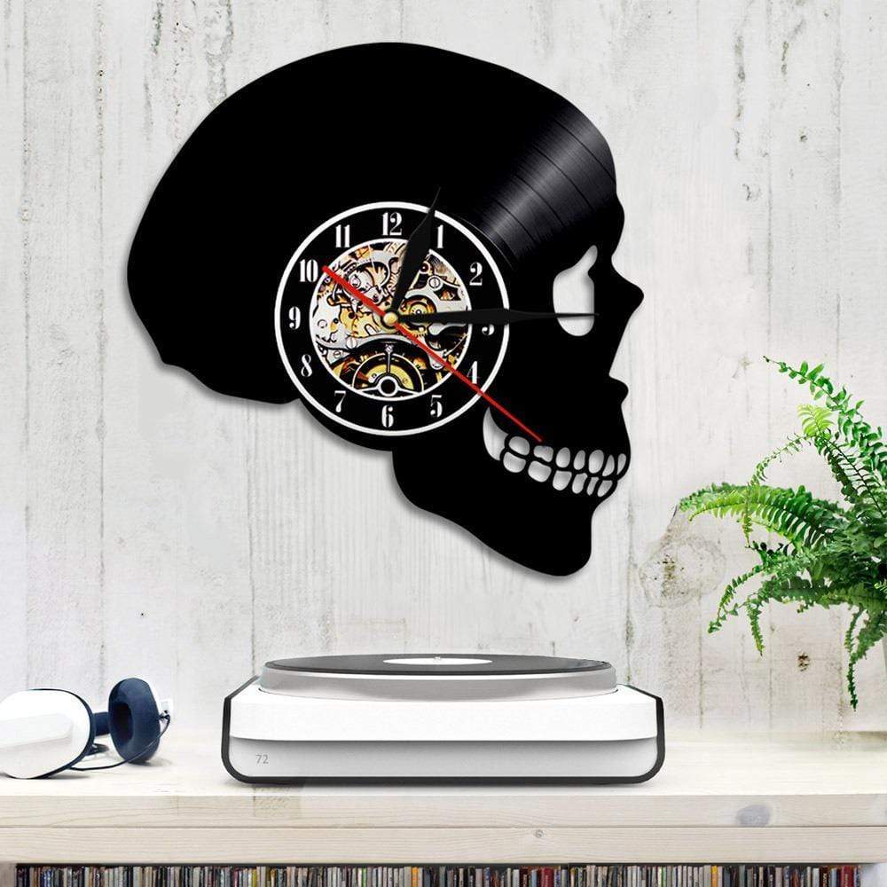 hansleii Vinyl Record Wall Clock Creative Clock CD Vinyl Disc Wall Clock Skull Dog Themed Home Decor 3D Hanging Clock With Remote Control