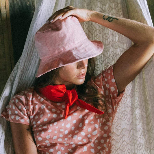Cocoa Brunn Hats WATU Seaside Linen Bucket Hat, in Salt Pink