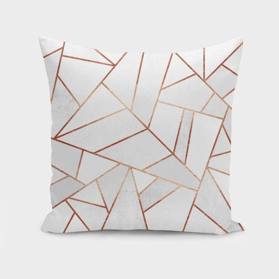 Scorpius Textiles & Pillows White Stone and Copper Lines Cushion/Pillow