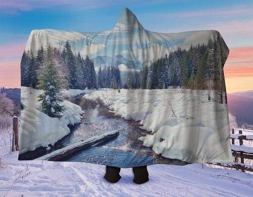Orange Poppy Women's Clothing 60x40 / Multicolored Winter River Hooded Blanket