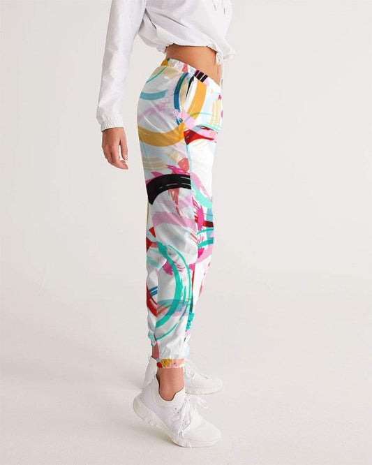 Grey Coco Activewear Womans Sportswear, Mulitcolor Circular Swatch Style White Track Pants