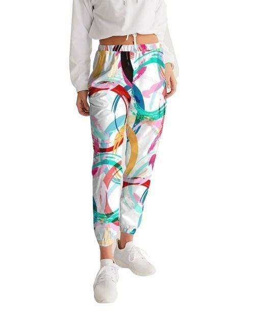 Grey Coco Activewear L Womans Sportswear, Mulitcolor Circular Swatch Style White Track Pants