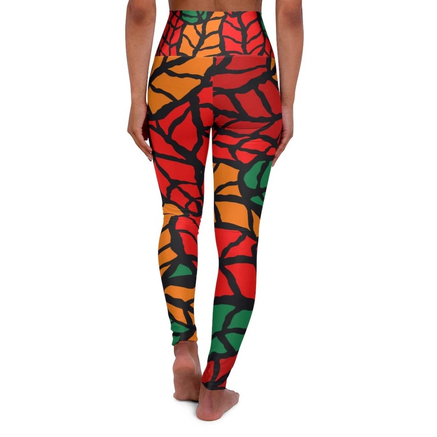 Grey Coco Activewear Women Leggings, Red And Green Autumn Leaf Style