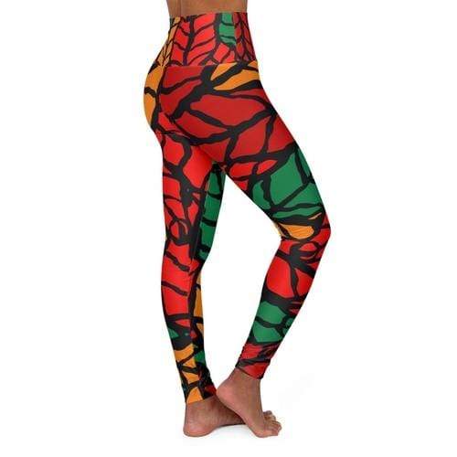 Grey Coco Activewear 2XL Women Leggings, Red And Green Autumn Leaf Style