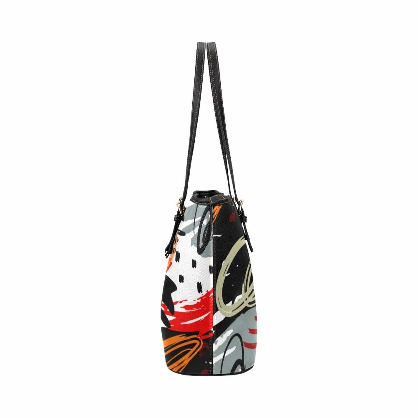 Grey Coco Handbags One Size Women's Leather Tote Bag, Black & Multicolor Abstract Double Handle