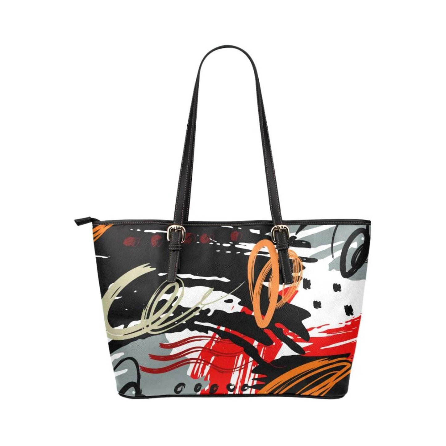 Grey Coco Handbags One Size Women's Leather Tote Bag, Black & Multicolor Abstract Double Handle