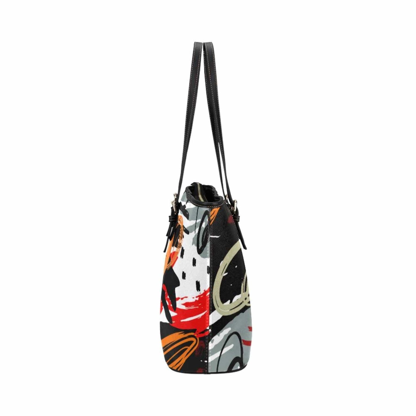 Grey Coco Handbags One Size Women's Leather Tote Bag, Black & Multicolor Abstract Double Handle