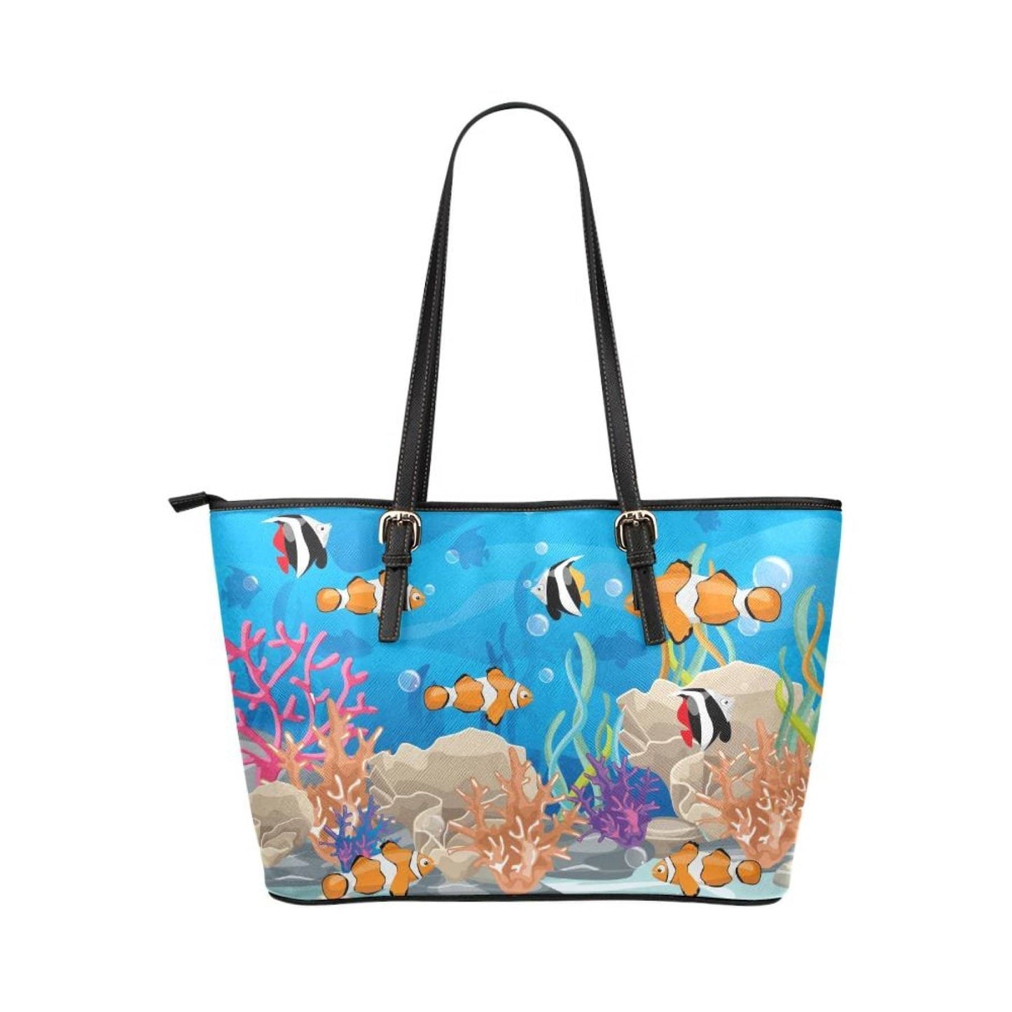 Grey Coco Handbags One Size Women's Leather Tote Bag, Coral Reef Sea Life Double Handle Handbag