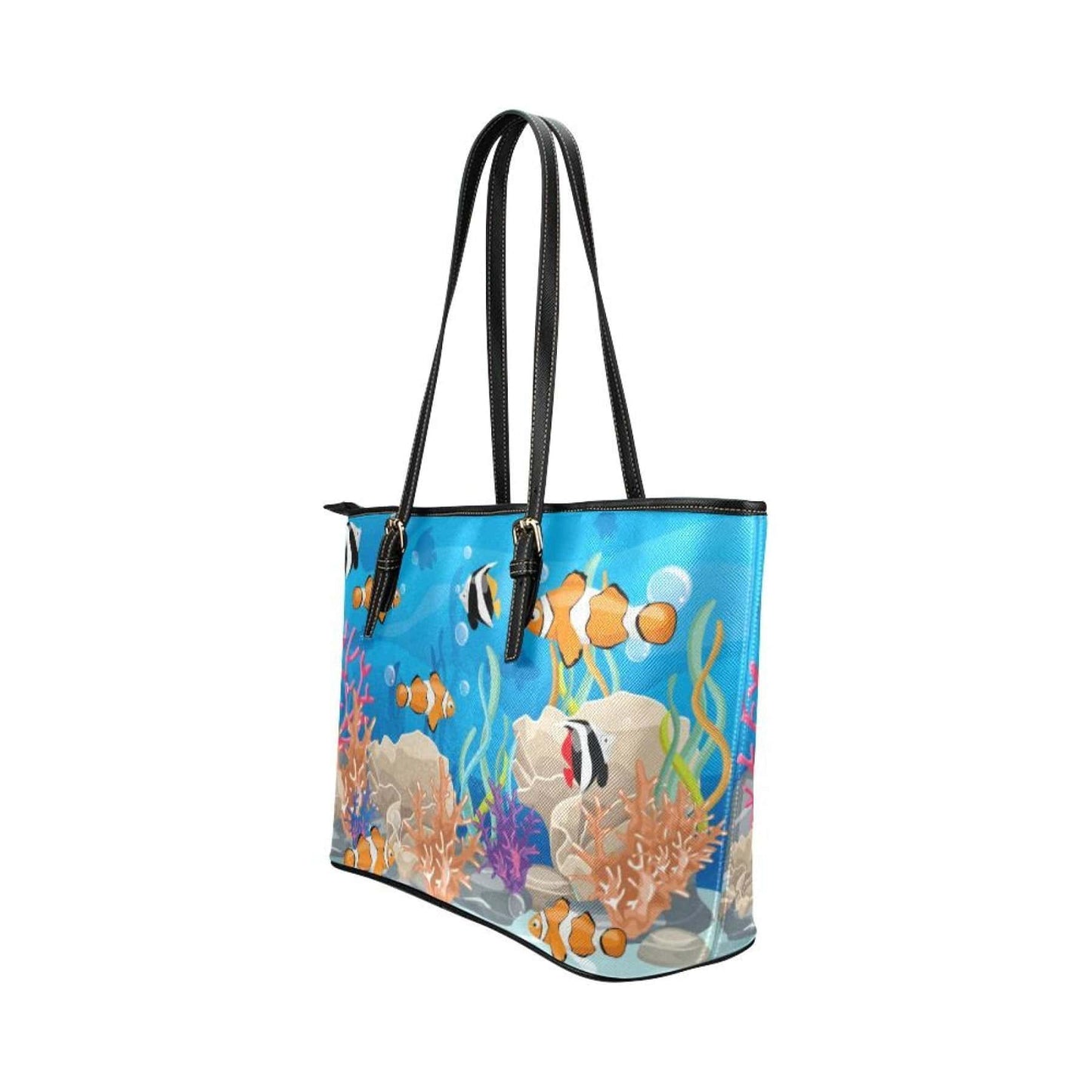 Grey Coco Handbags One Size Women's Leather Tote Bag, Coral Reef Sea Life Double Handle Handbag
