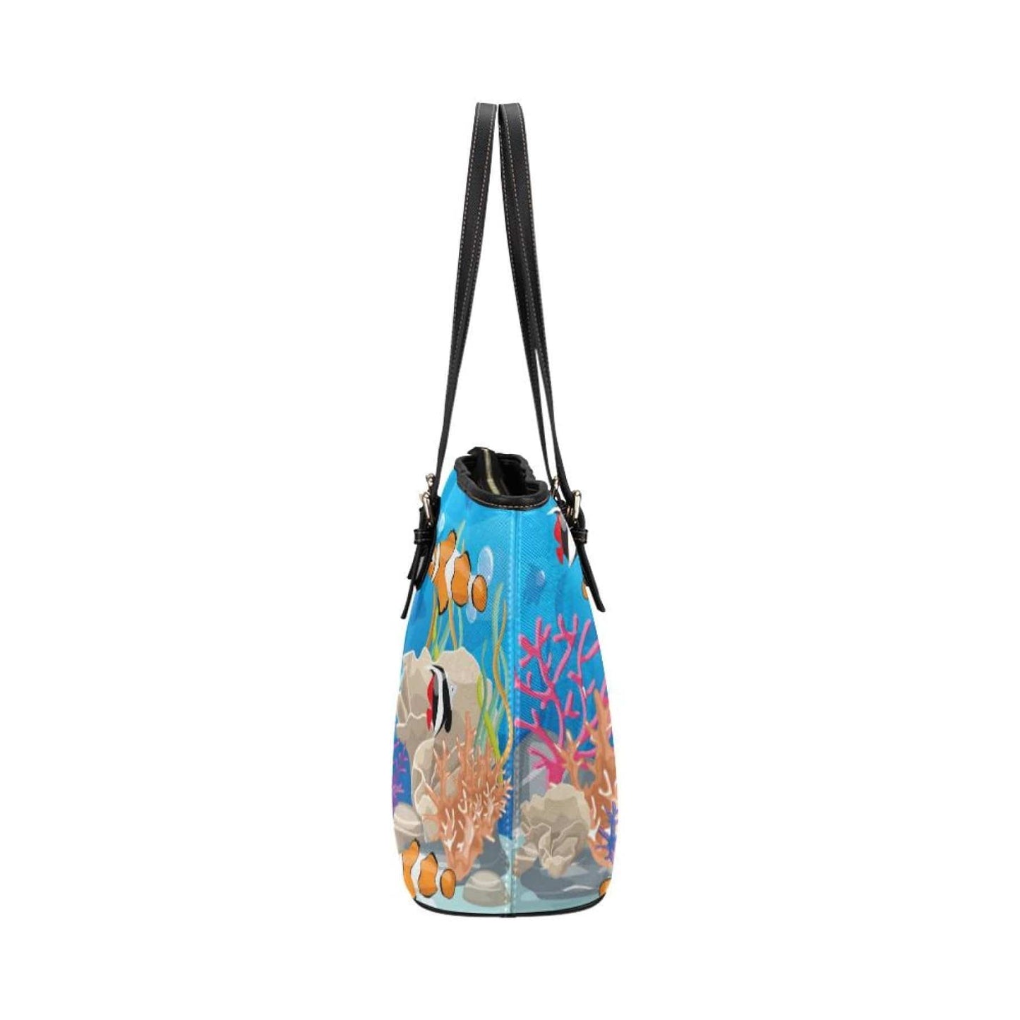 Grey Coco Handbags One Size Women's Leather Tote Bag, Coral Reef Sea Life Double Handle Handbag