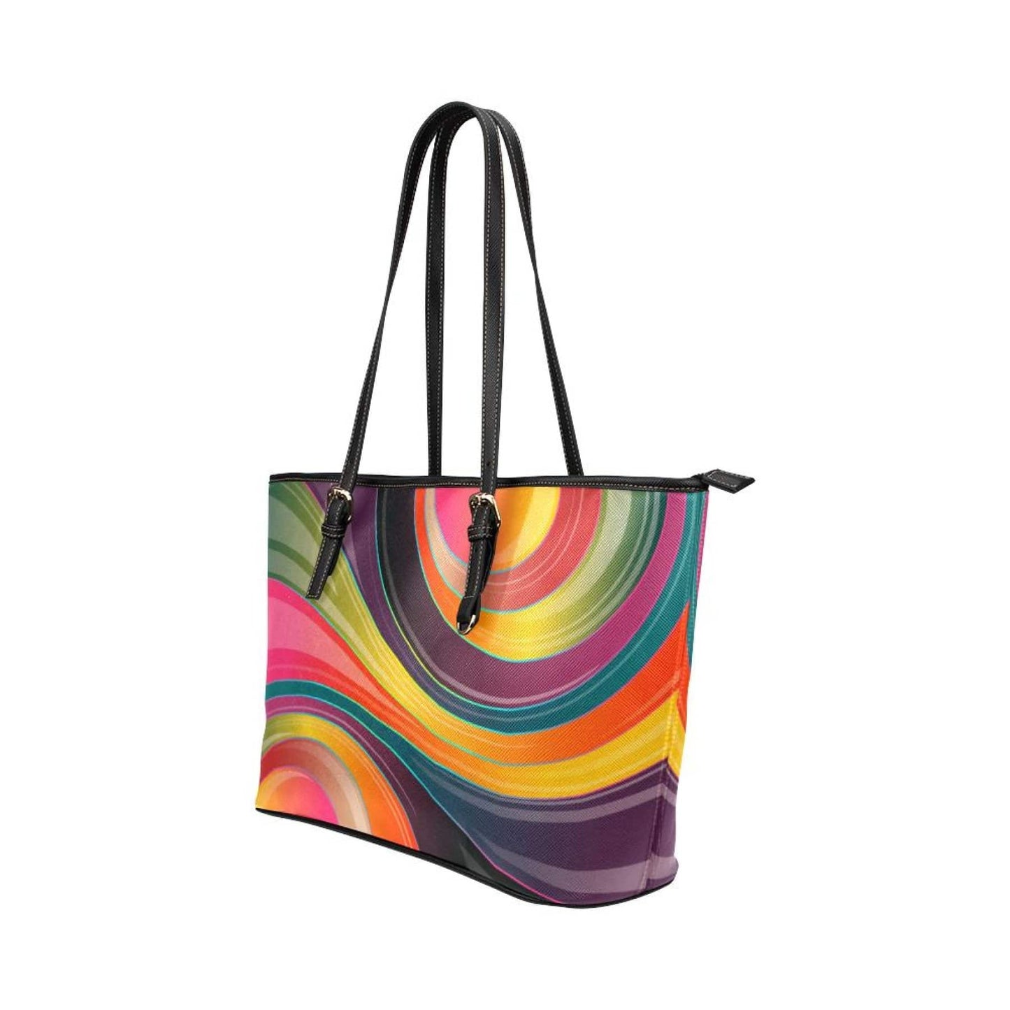 Grey Coco Handbags One Size Women's Leather Tote Bag, Multicolor Geometric Circular Double Handle