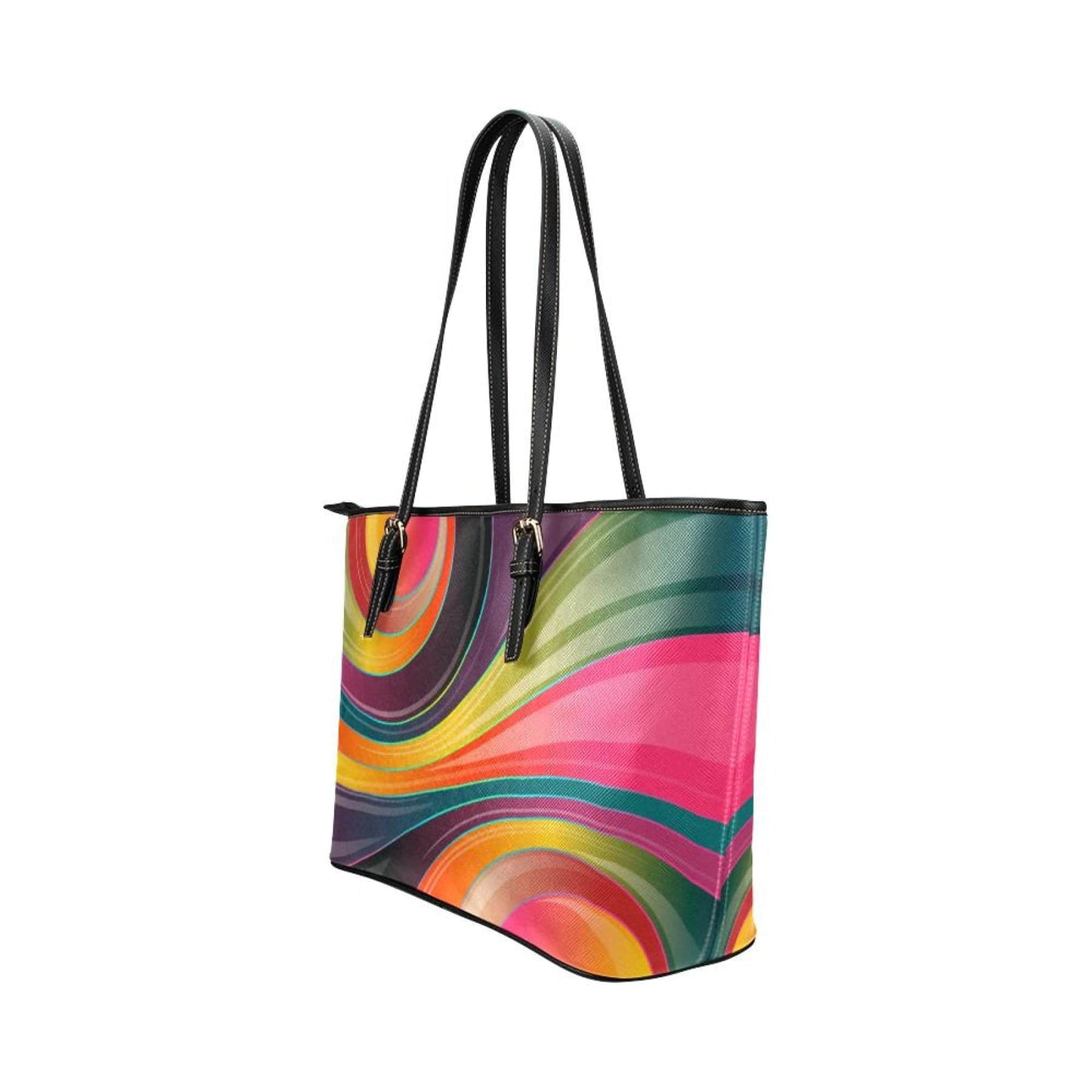 Grey Coco Handbags One Size Women's Leather Tote Bag, Multicolor Geometric Circular Double Handle