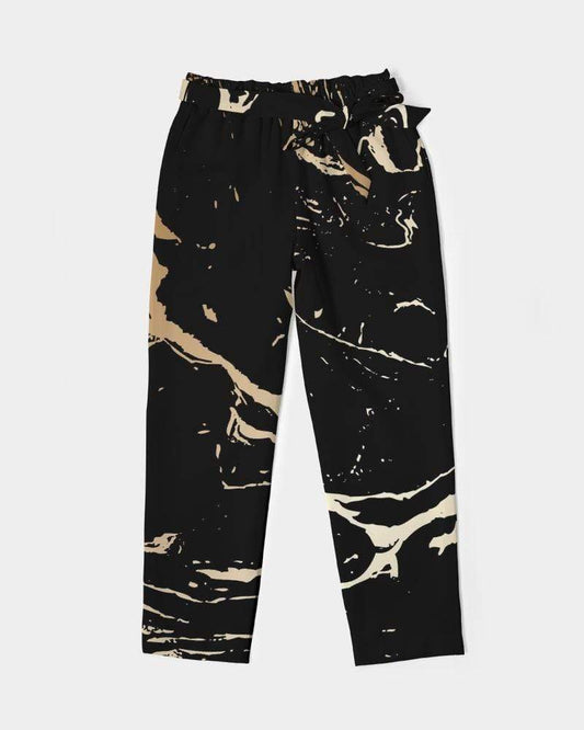 Grey Coco Accessories Women's Pants, Tapered Cut Trousers - Belted / Black / Golden Swirl