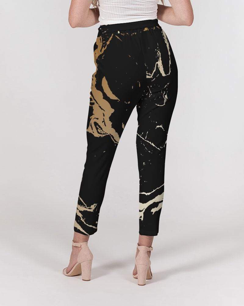 Grey Coco Accessories Women's Pants, Tapered Cut Trousers - Belted / Black / Golden Swirl