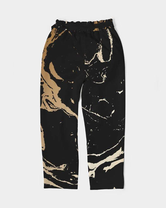 Grey Coco Accessories Women's Pants, Tapered Cut Trousers - Belted / Black / Golden Swirl