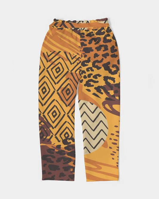 Grey Coco Accessories Women's Pants, Tapered Cut Trousers - Belted / Brown / Geometric