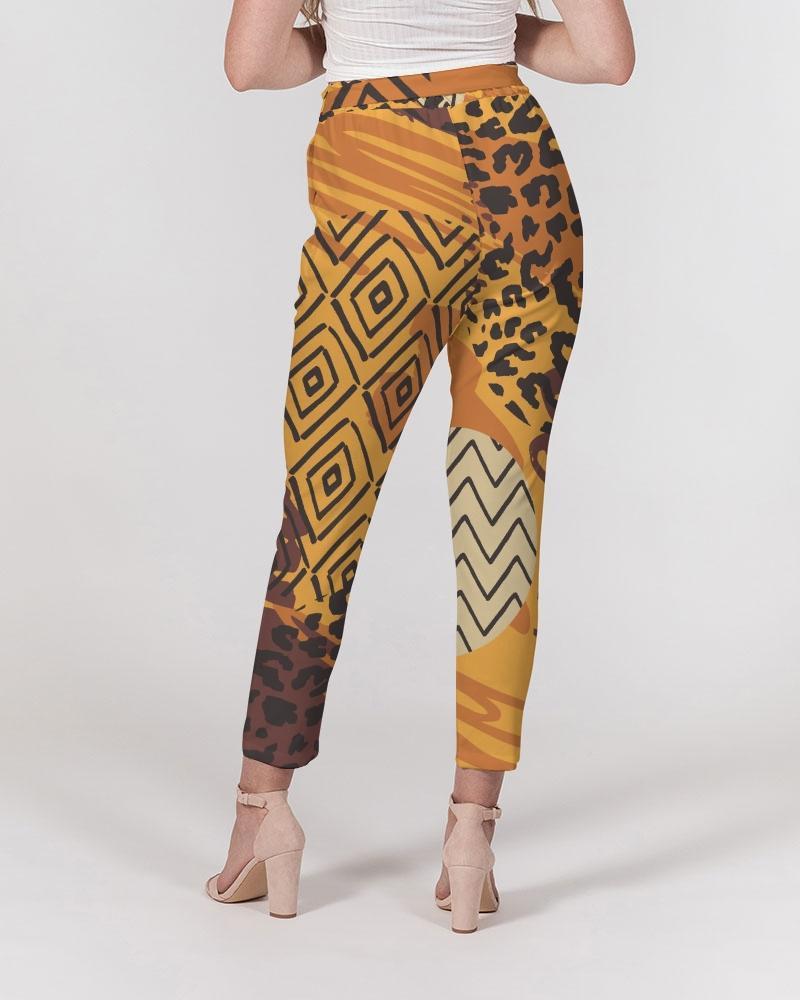 Grey Coco Accessories Women's Pants, Tapered Cut Trousers - Belted / Brown / Geometric