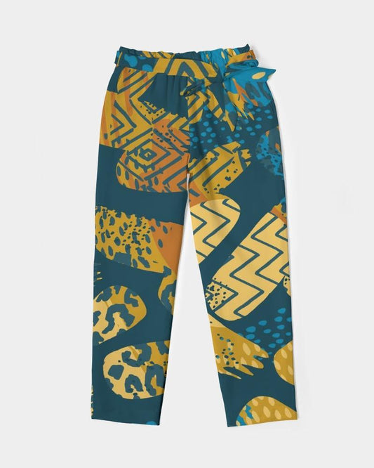 Grey Coco Accessories Women's Pants, Tapered Cut Trousers - Belted / Green Multicolor /